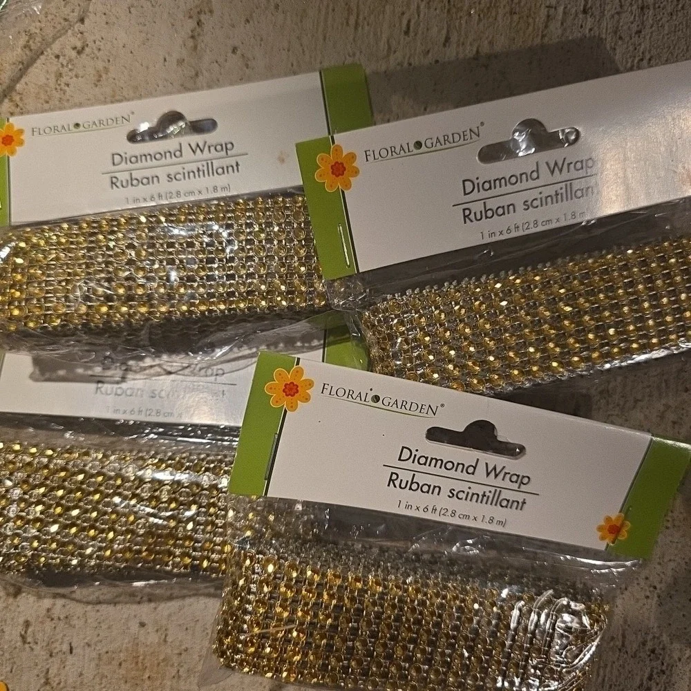 NEW 4 lot Gold Floral Garden Diamond Wrap Ruban Scintillant 1 IN X 6‎ FT